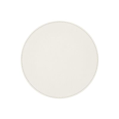 Tapis de Souris Rond Apollo en Cuir Véritable Blanc - cm 23x23 - Antidérapant et Coutures Périmétriques