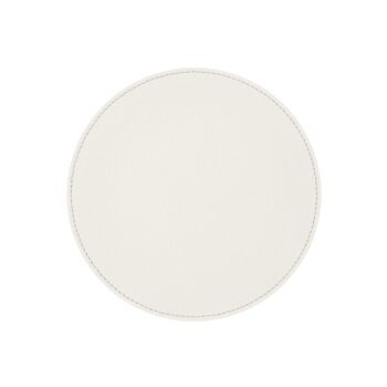 Tapis de Souris Rond Apollo en Cuir Véritable Blanc - cm 23x23 - Antidérapant et Coutures Périmétriques 1