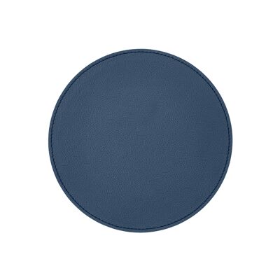 Round Mouse Pad Apollo Real Leather Blue - cm 23x23 - Non-Slip and Perimeter Stitching