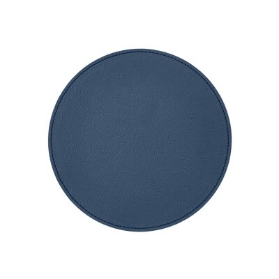 Tapis de Souris Rond Apollo en Cuir Véritable Bleu - cm 23x23 - Antidérapant et Coutures Périmétriques