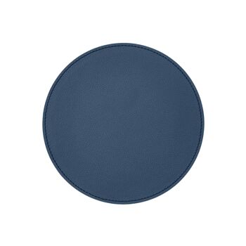 Tapis de Souris Rond Apollo en Cuir Véritable Bleu - cm 23x23 - Antidérapant et Coutures Périmétriques 1