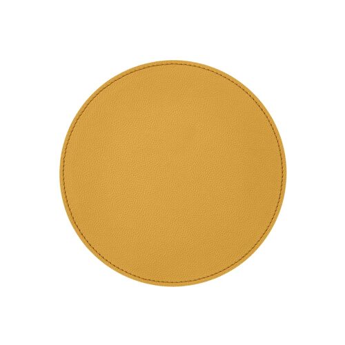 Round Mouse Pad Apollo Real Leather Yellow - cm 23x23 - Non-Slip and Perimeter Stitching