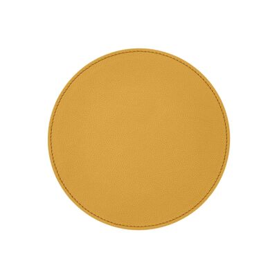 Round Mouse Pad Apollo Real Leather Yellow - cm 23x23 - Non-Slip and Perimeter Stitching