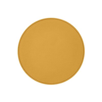 Tappetino Mouse Rotondo Apollo in Vera Pelle Giallo - cm 23x23 - Antiscivolo e Cuciture Perimetrali