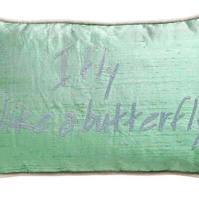 Cojín de seda Agathe turquesa salvaje "Vuelo como una mariposa" - Lounge Fabrics