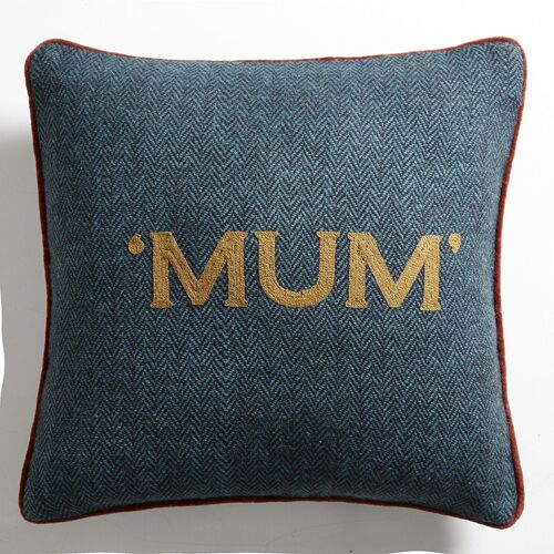 Coussin en Tweed Bleu Lagon "Mum" – Lounge Fabrics