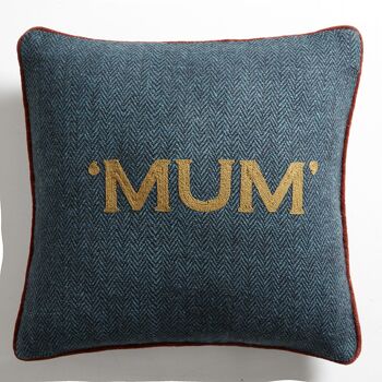 Coussin en Tweed Bleu Lagon "Mum" – Lounge Fabrics 1