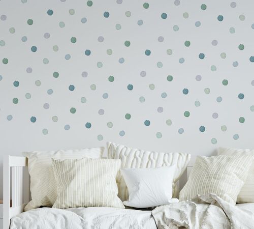 Small Irregular Watercolor Dots Wall Stickers. Blue Color Palette
