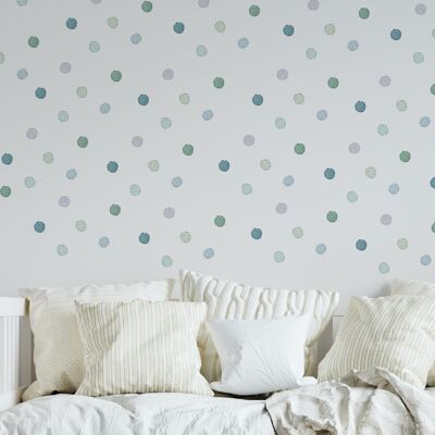 Small Irregular Watercolor Dots Wall Stickers. Blue Color Palette