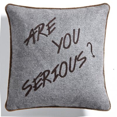 Charcoal Gray Flannel Cushion "Are you serious?" - Lounge Fabrics