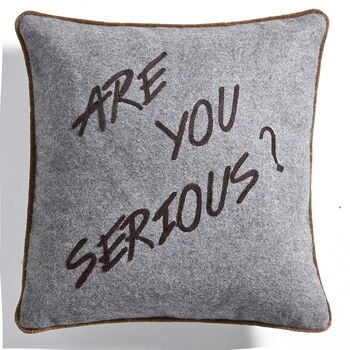 Coussin en Flanelle Gris Charbon "Are you serious ?" – Lounge Fabrics 1