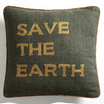 Kissen in Tweed Green Foliage "Save the earth" - Lounge Fabrics