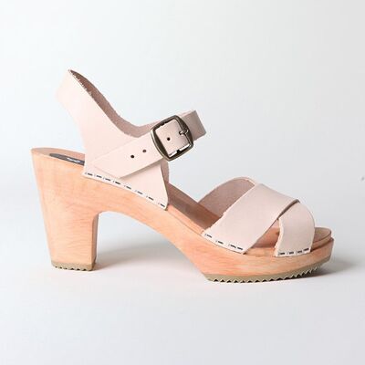Sandal clog in natural leather with crossed straps