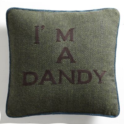 Cojín de tweed verde hoja "I am a Dandy" - Lounge Fabrics