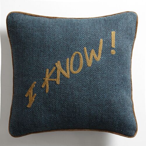 Coussin en Tweed Bleu Lagon "I Know" – Lounge Fabrics