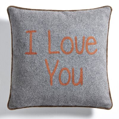 Charcoal Gray Flannel Cushion "I Love You" - Lounge Fabrics