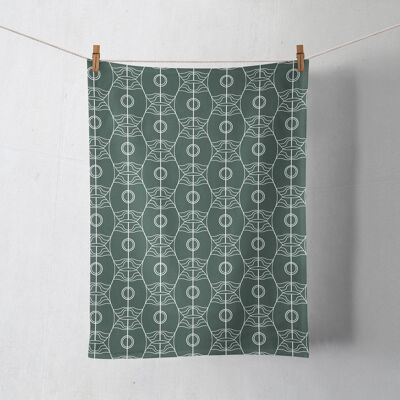 Dark Green with White Art Nouveau Design Tea Towel, Dish Towel, Kitchen Towel