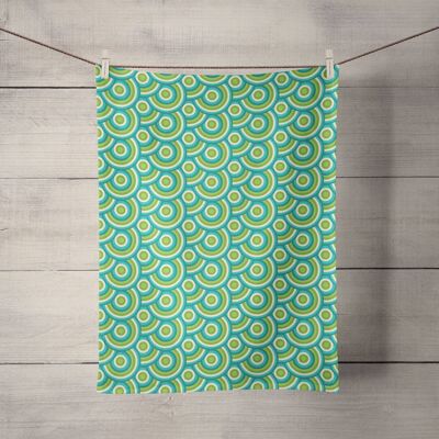 Green Retro Circle Design 70's Tea Towel, Dish Towel, Kitchen Towel