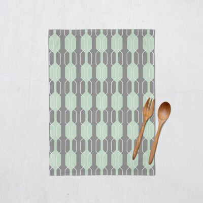 Grey and Mint Green Geometric Design Tea Towel, Dish Towel, Kitchen Towel