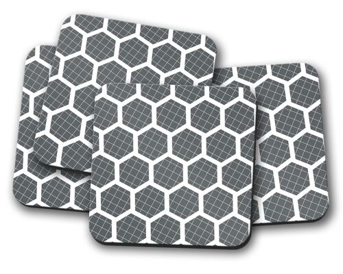 Grey Coasters with a White Hexagon Design, Table Decor Drinks Mat