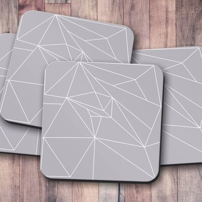 Grey Coasters with a White Lines Geometric Design, Table Decor Drinks Mat