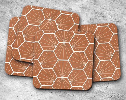 Hazel Coasters with a White Hexagon Design, Table Decor Drinks Mat
