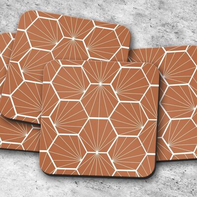 Hazel Coasters with a White Hexagon Design, Table Decor Drinks Mat