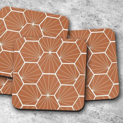 Hazel Coasters with a White Hexagon Design, Table Decor Drinks Mat