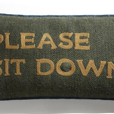 Cojín de tweed verde follaje "Por favor, siéntese" - Lounge Fabrics