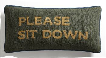 Coussin en Tweed Vert Feuillage "Please sit down" – Lounge Fabrics 1