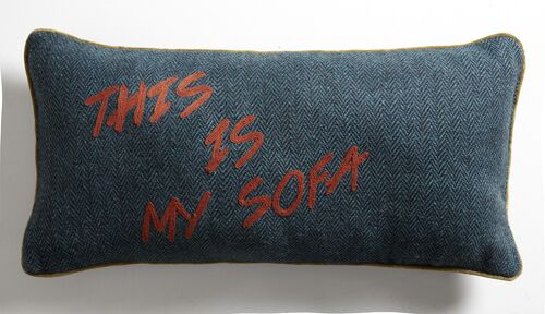Coussin en Tweed Bleu Lagon "This is my sofa" – Lounge Fabrics