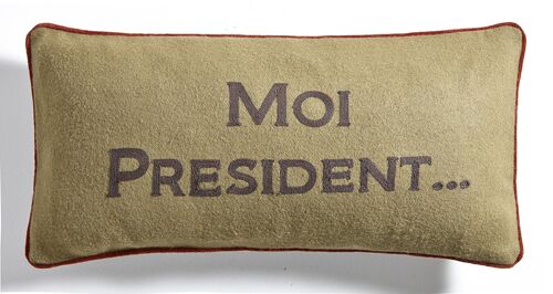 Coussin en Flanelle Beige "Moi Président..." – Lounge Fabrics