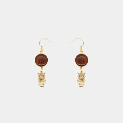 Leonna gold owl mahogany earrings