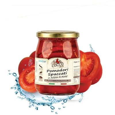 Tomatoes split by hand in sea water - ideal for pasta