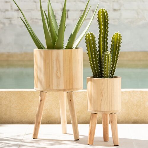 SET DE TROIS CACHE POT CLASSIQUE BOIS NATUREL