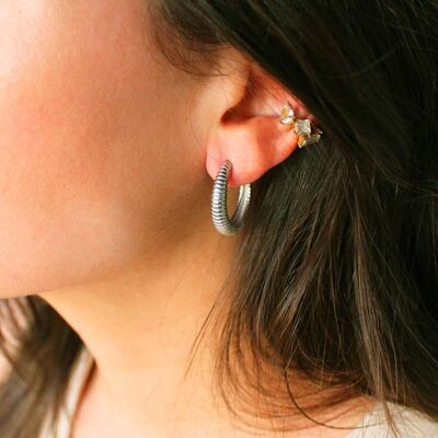 Nour Silver ribbed hoop earrings | Handmade jewelry in France