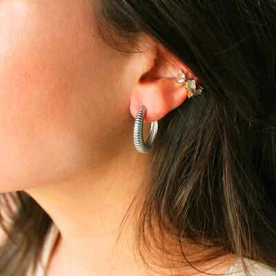 Nour Silver ribbed hoop earrings | Handmade jewelry in France