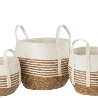 SET 3 BASKETS WITH HANDLES BRAIDED GRASS NAT WHITE