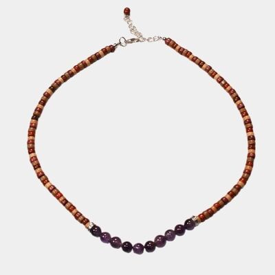 Wood necklace and Amethyst, Jade or Howlite stone