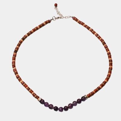 Collana in legno e pietra Ametista, Giada o Howlite