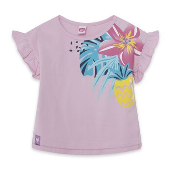 T-shirt manches courtes à volants rose pour fille tahiti - 11329855 1