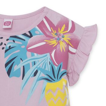 T-shirt manches courtes à volants rose pour fille tahiti - 11329855 4
