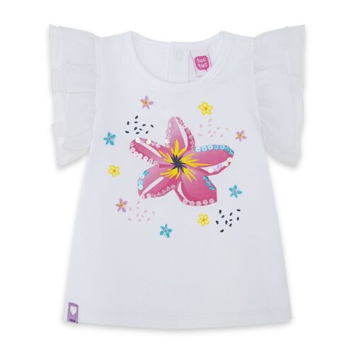 Camiseta punto y tul sin mangas blanca flor niña tahiti - 11329851