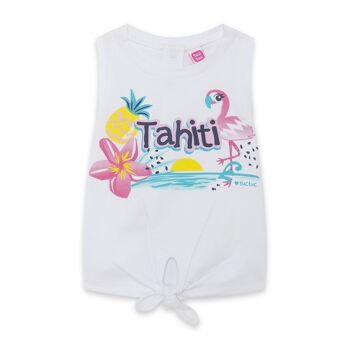 Débardeur blanc avec texte et nœud pour fille tahiti - 11329847 1