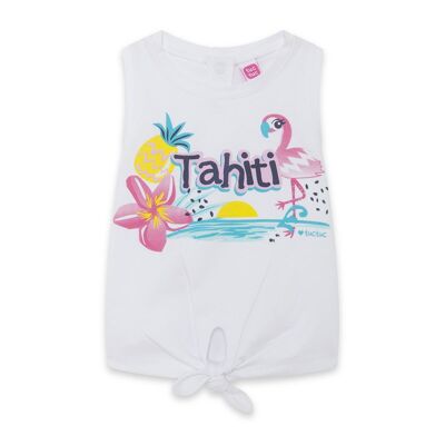 Camiseta tirantes blanca texto y lazada niña tahiti - 11329847