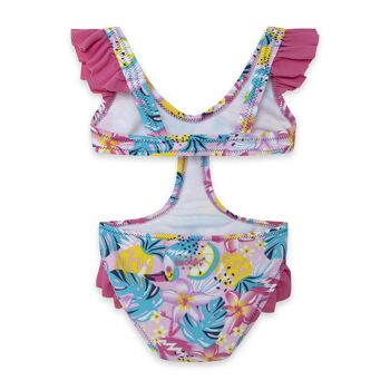 Trikini rose imprimé fleurs tropicales pour fille tahiti - 11329838 2