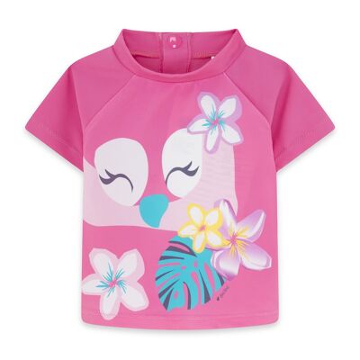 Camiseta de baño manga corta fucsia carita pelícano niña tahiti - 11329837
