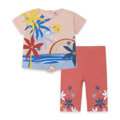 Camiseta manga corta rosa y legging pirata coral flores niña enjoy the sun - 11329740
