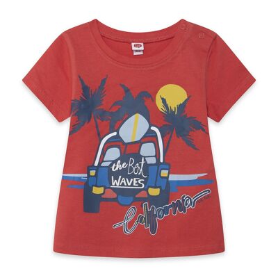 Kurzärmliges korallfarbenes Auto-T-Shirt für Jungen, enjoy the sun - 11329722
