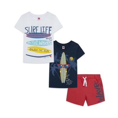 Set 2 t-shirt maniche corte e bermuda in maglia con scritta Enjoy the sun per bambino - 11329720